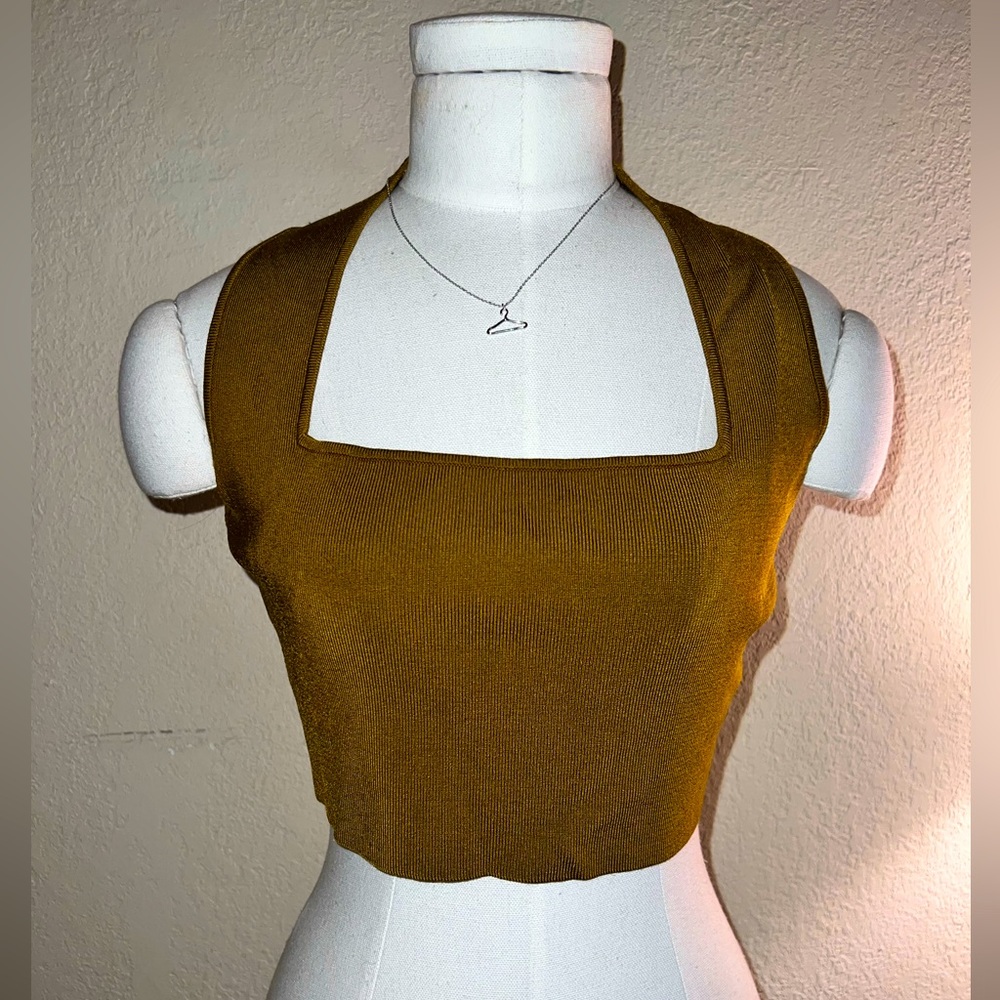 Zara Ribbed Bronze Halter Crop Top (L)